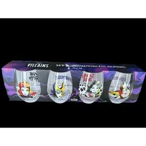 Halloween Party Disney Villains Stemless Clear Wine Drinking Glasses New!